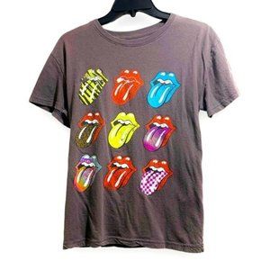 Womens Rolling Stones Multiple Multicolored Tongues Gray T-Shirt Size Small.